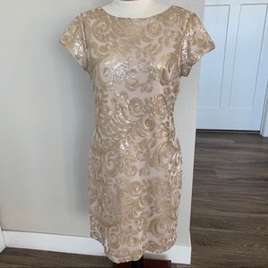 cb established 1962 gold beige champagne tan sequins formal dress